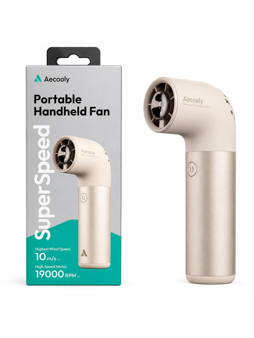 2/$40 Aecooly SuperSpeed Portable Handheld Fan Gold Beige USB Rechargeable NIB